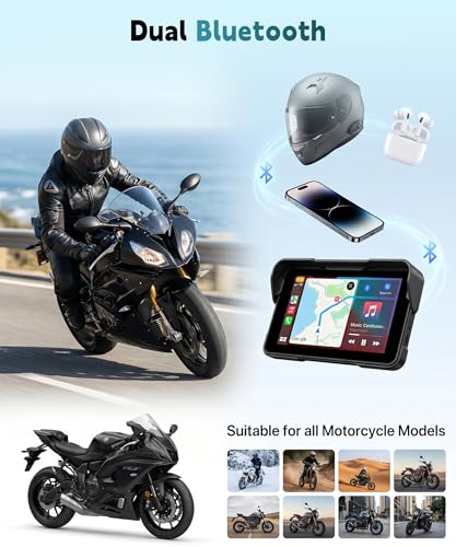 Image of Motorcycle Wirelsss Carplay Android Auto Screen, 5 inch Wireless CarPlay