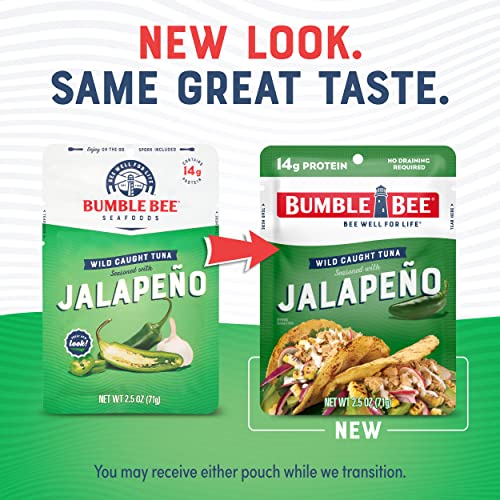 Bumble Bee Jalapeño Seasoned Tuna, 2.5 Oz Pouches (Pack Of 12) - Ready To Eat - Wild Caught Tuna Pouch - 14G Protein Per Serving - Gluten Free #TOP3