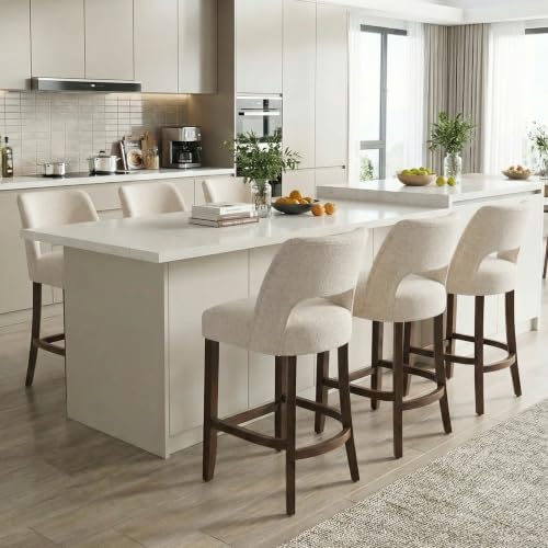 Image of VKNOW Bar Stools Set of 4, 26 inch Fabric Counter Height Bar Stools, White