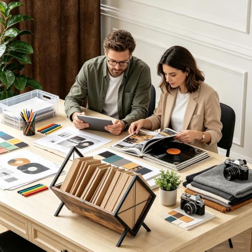 Soporte de vinilos espacioso con capacidad para 80 LP y diseño retro 3