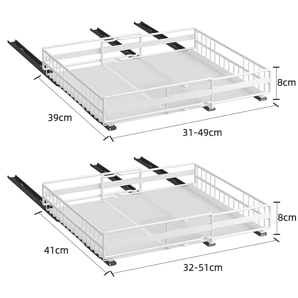 LANTUS Cesto Coulissan, porta spezie per bancone da cucina, organizer per bagno, cucina, ufficio, (31-49 cm e 32-51 cm) bianco