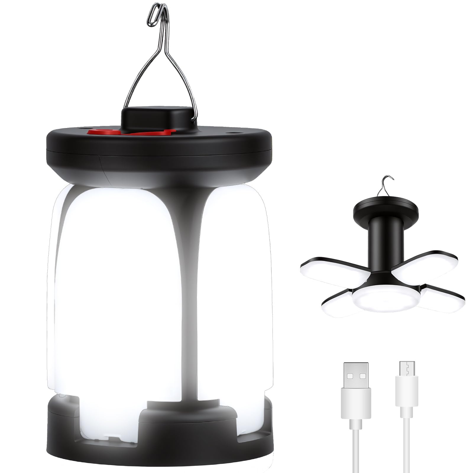 Kinberry Camping Lantern Rechargeable, Bright LED Camping Lights for Tents with 6 Light Modes, Hanging Camping Lamp, USB & Solar Rechargeable, for Camping, Fishing, Hiking & Power Cuts