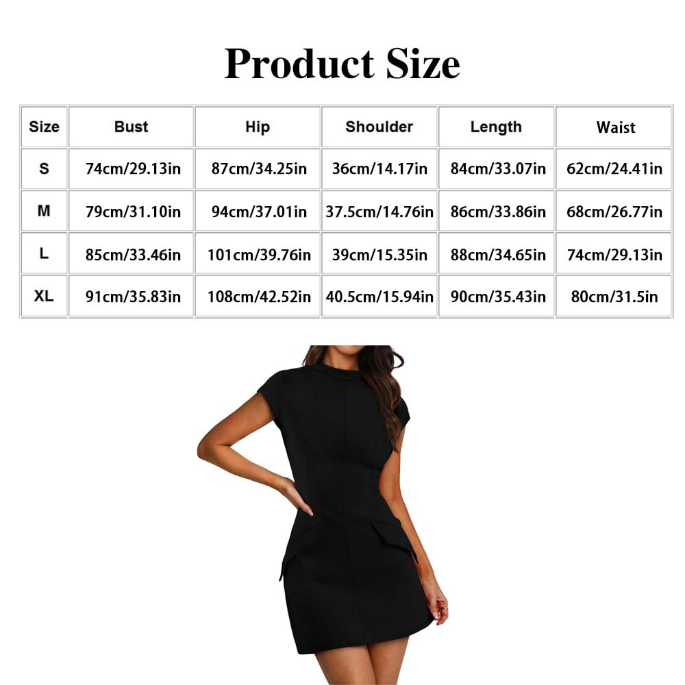 Vestito Donna Elegante con Scollo Rotondo Maniche Corte Bodycon Sexy Slim Miniabito per Sera Cocktail Party
