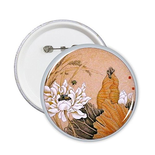 Badge peinture classique de lotus broche ronde rétro empreinte de sérénité lot de 5 pièces