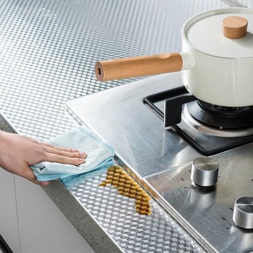 BildeeMait Adhesivo de aluminio para encimera de cocina, 5 m, a prueba de aceite, protector de salpicaduras, color plateado, 40 cm de ancho