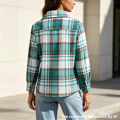 Image of SANGTREE Women and Girls Long Sleeve Flannel Casual Button Down Plaid Shirt
