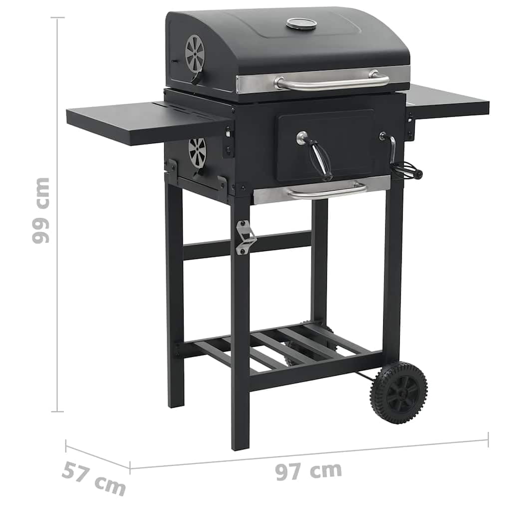 Forno per pizza per esterni 3 in 1, nero, con termostato, funzione affumicatura, piastra rimovibile, tavoli pieghevoli, ruote, per balcone, terrazza, campeggio