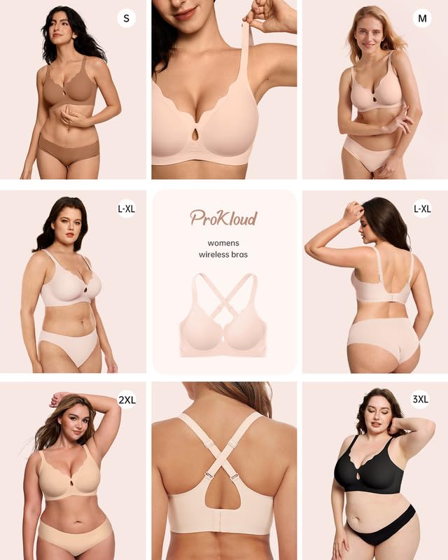 Image of ProKloud Wireless Bras for Women Wave Push Up No Underwire Bralettes Seamless Full Coverage Support Lift Everyday Bra