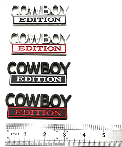 Image of 2Pcs Cowboy Edition Emblems 3D Badge Sticker Decal Compatible with Vehicle, Car, Truck, SUV, Door Decoration (Black /Red)