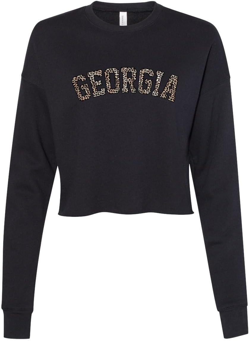 Trenz Shirt Company レディース UGA フットボール ジョージア ヒョウ柄 クロップ クルー フリース