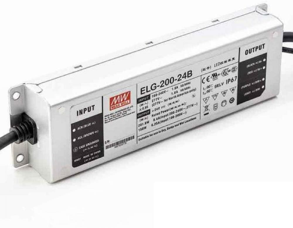 Mean Well 24V LED Driver ELG-200-24B โ 150W-200W โ 0-10v Dimmable โ IP67