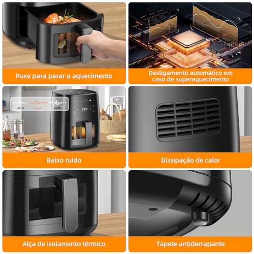 ESHMEL 5L Air Fryer 127v, Digital Airfryer, Fritadeira Eletrica Com Janela Transparente, Revestiment