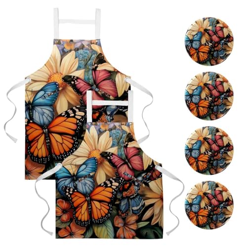 Tablier de serveuse pour restaurant et pâtisserie à motif fleurs élégantes lot de 2