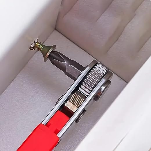 Red Steel Multifunctional Ratchet Screwdriver Tool, 1 Pc