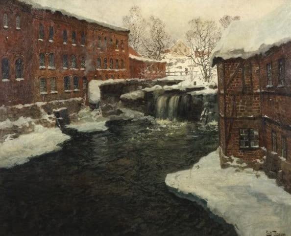 Tableaux graffiti art mural Frits Thaulow impression scène de moulin moderne poster 60x90cm