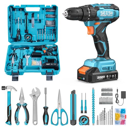 Seesii 20V Power Drill Set, 183Pcs Tool Kit with Toolbox for Home DIY
