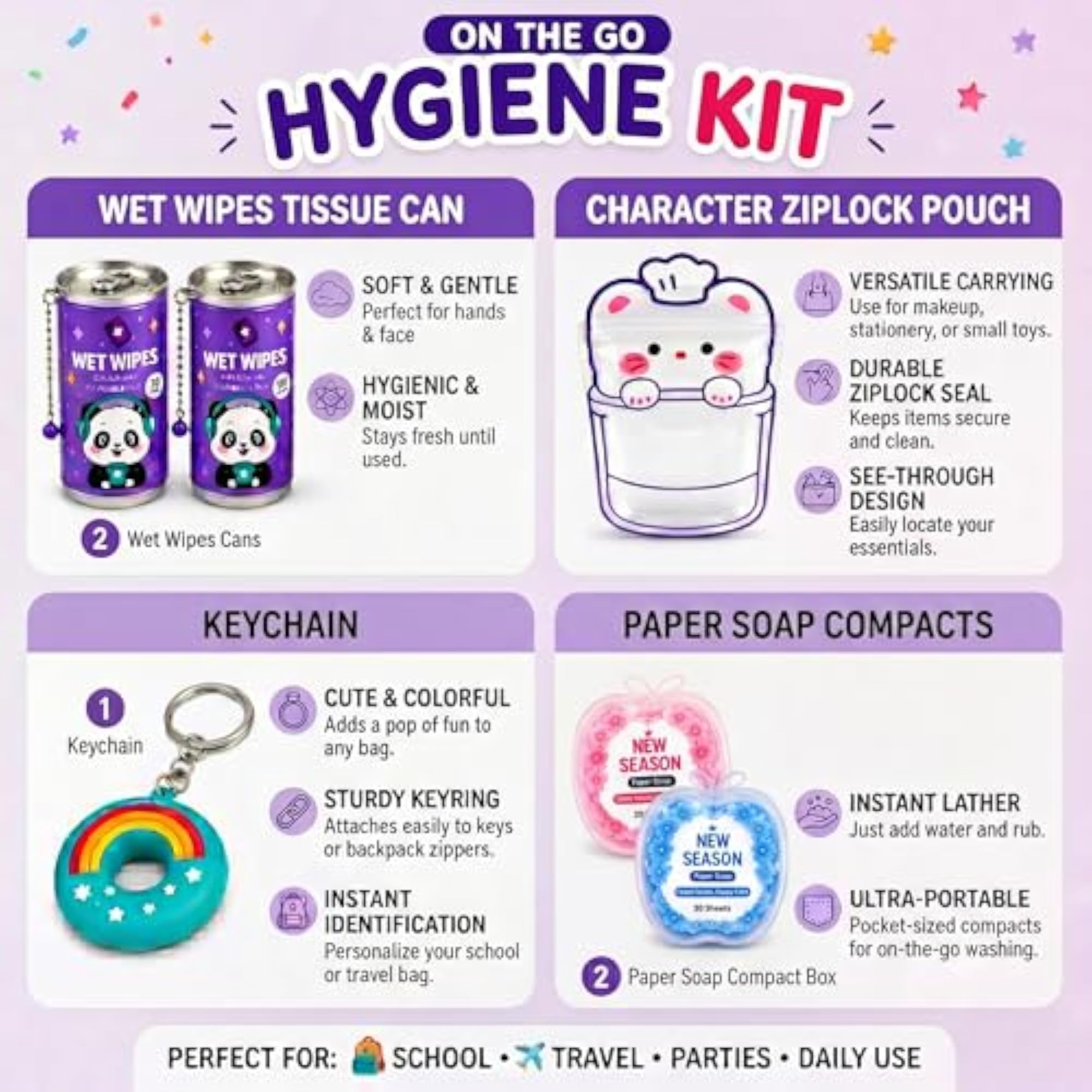 On the Go Hygiene Kit Combo for Kids - 6 in 1 Set