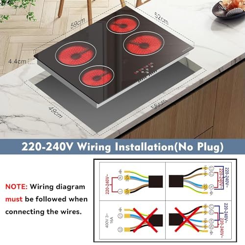 Plaque vitrocéramique 4 feux 6000W encastrable de 60 cm avec sécurité - 7