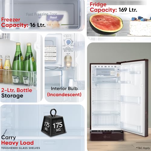 Image of LG 185 L, 4 Star, Direct-Cool, Smart Inverter Compressor, Single Door Refrigerator (GL-D199OSEY.ESEZPST, Scarlet Euphoria, Smart Connect, Solar Connect & Base stand with drawer)