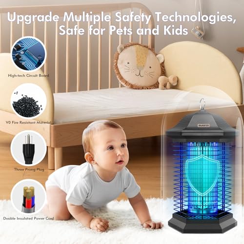 Bug Zapper for Outdoor Indoor, Electric Mosquito Zapper Waterproof with 18W Power & 4400V Instant Grid, Insect Control Efficiency Increased 100%, Coverage of 1/2 Acre, for Patio, Backyard, Home