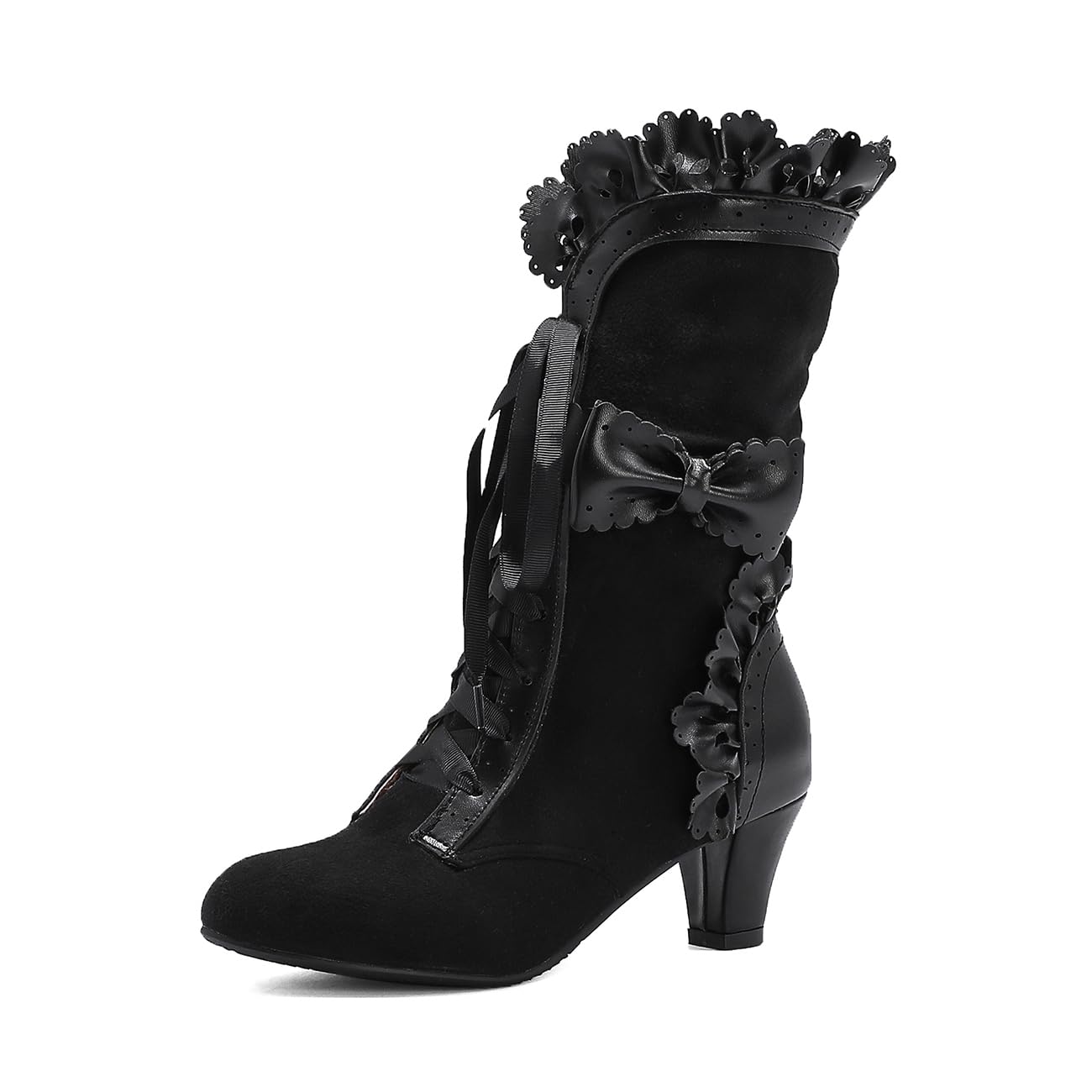 MRKEWUNEY Women Victorian Boots 70s Lace Up Kitten Heel Mild Calf Boots