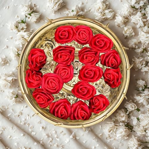 Image of Decorative Brass Urli Bowl with Bells | Traditional Indian Flower Bowl for Floating Diyas & Marigolds | Antique Gold Finish for Festive Decor (6 inch) (6 inch)