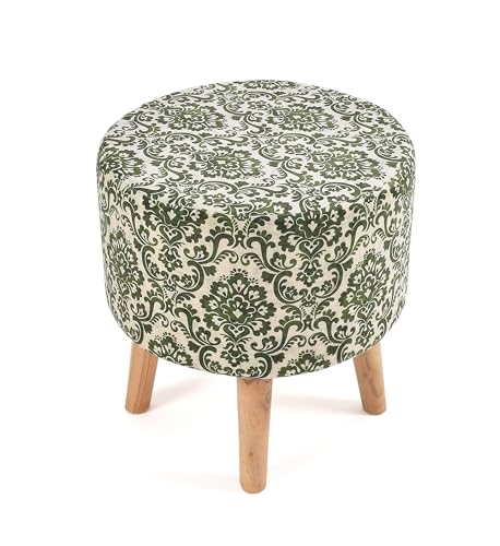 Image of NACIA Printed Ottoman Stool Set of 2 | Soft Cushioned Velvet Pouf Footrest with Wooden Legs | Decorative Seating Stool for Bedroom Living Room Home & Office (16x16x17 Inch, Green Damask)