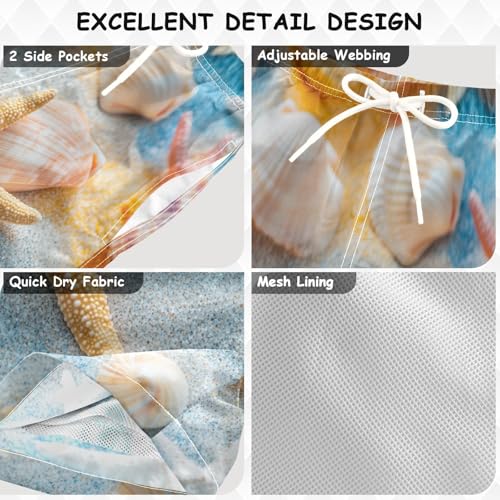 DOMIKING Seashells Starfish Sand Beige Boys' Pull On Swim Trunks Quick Dry Boardshorts with Mesh Lining for Kids Boys M3