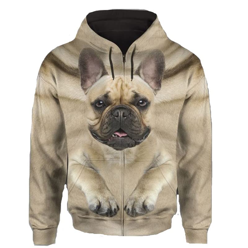 Sweat à Capuche Chien Boxer Impression 3D Beige XXL pour Homme et Femme