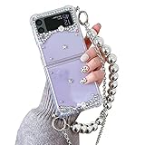 Omio Compatible with Samsung Galaxy Z Flip 4 5G Case with Crossbody Chain Strap Bracelet Cute 3D Han