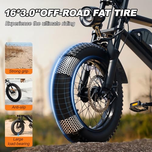 VDL Mountain Electric Bike for Teens/Adults, 16″ Fat Tire