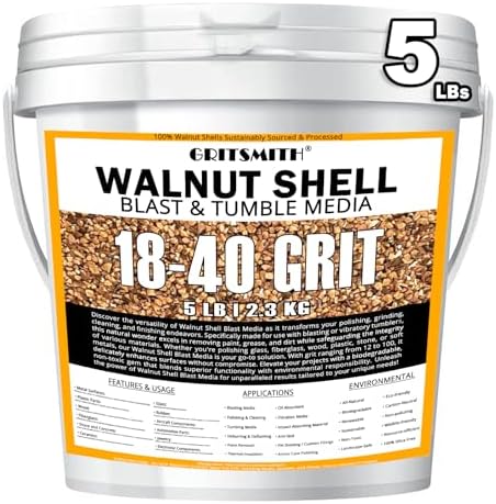 GRITSMITH 18-40 Grit Ground Walnut Shell Media (5 LBS / 2.3 KG) - Fine Grit for Tumbling, Blasting, Vibratory, Polishing, Deburring, Anti-Skid, Fillers