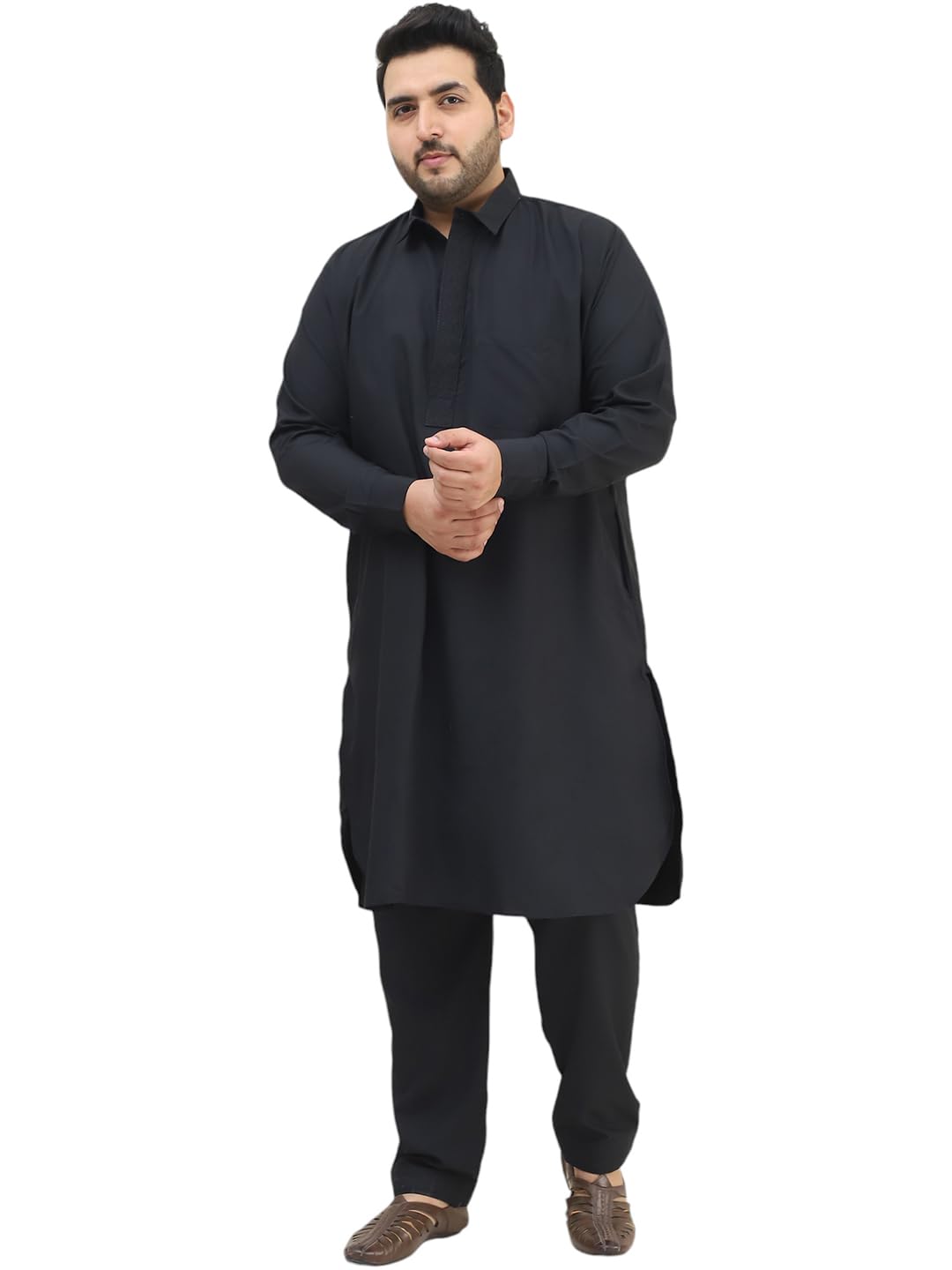 Sojanya Plus (Since 1958), Men's Cotton Black Pathani Kurta Salwar Set