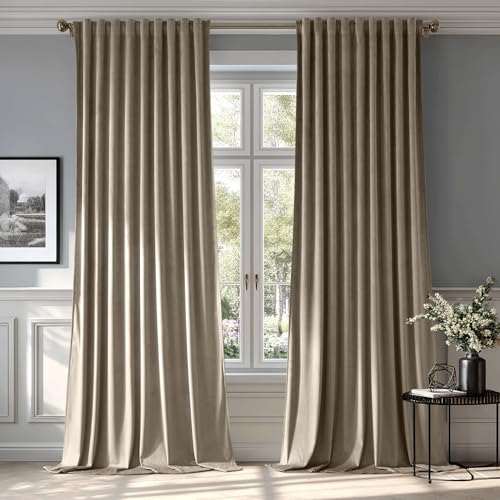 Image of MIULEE Taupe Velvet Pinch Pleat Blackout Curtains W52 X L96 Inches