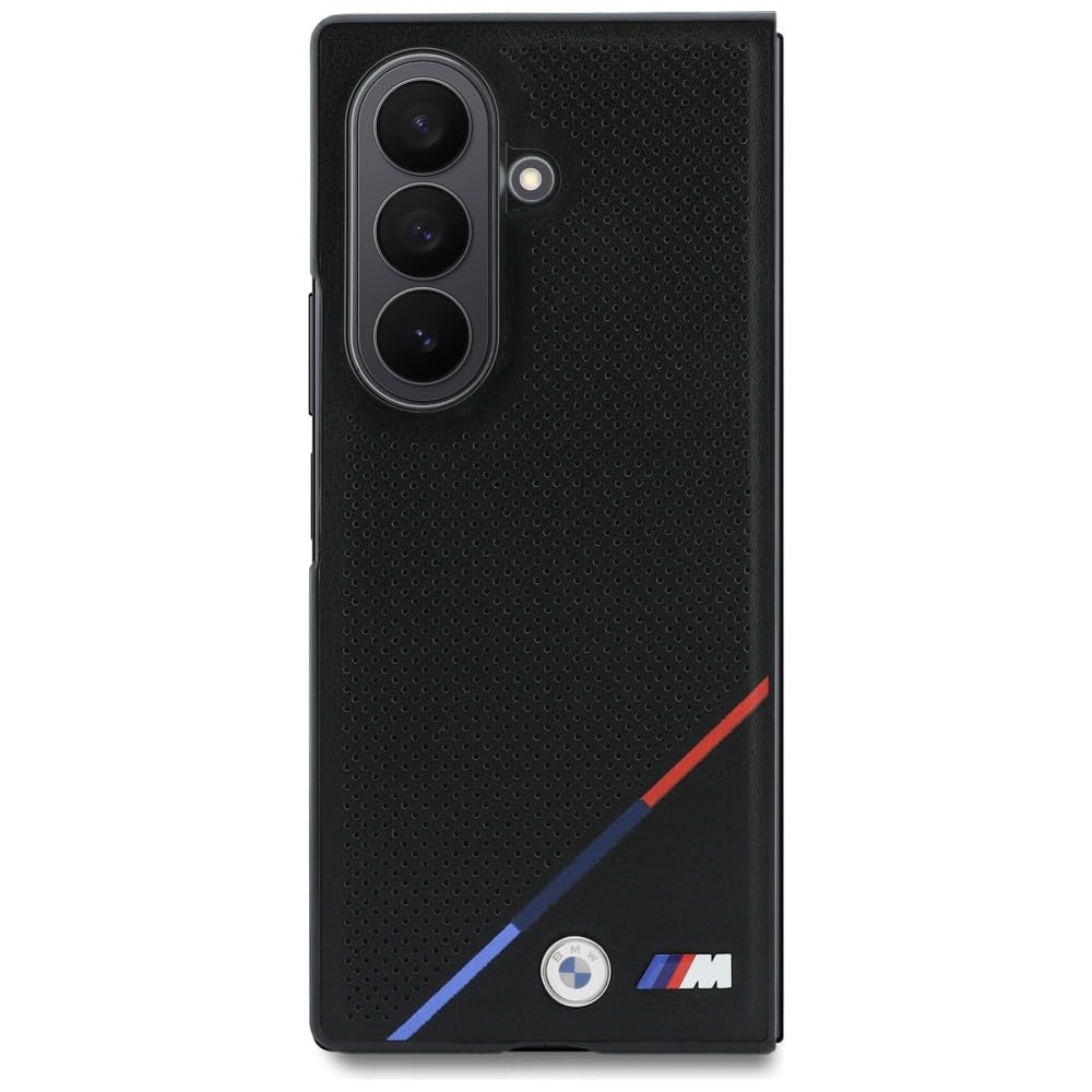 CG MOBILE BMW M Pelle Perforata Strisce Tricolore Loghi Metallo Compatibile con MagSafe Custodia per Samsung Galaxy Z Fold8 Ultra (Nero)