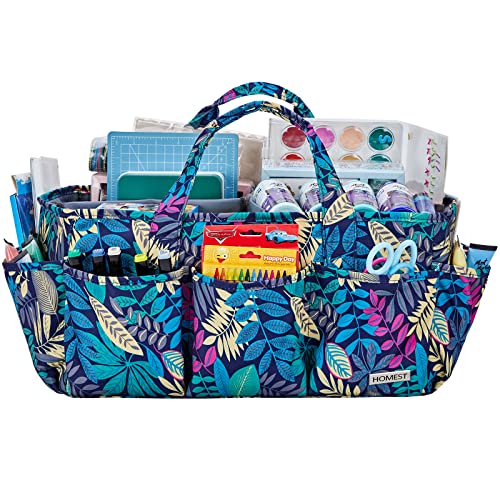 Homest Craft Organizer Tote Bag With Multiple Pockets, Storage Art Caddy For Scrapbooking, Crafts Supply Carrier For Tools, Floral #TOP4