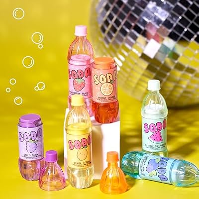 EXPRESSIONS 6pc Soda Pop Lip Gloss Collection - Fruit Flavored, Non-Toxic Soda Bottle Lip Gloss Set, Teen Girls Party Favors