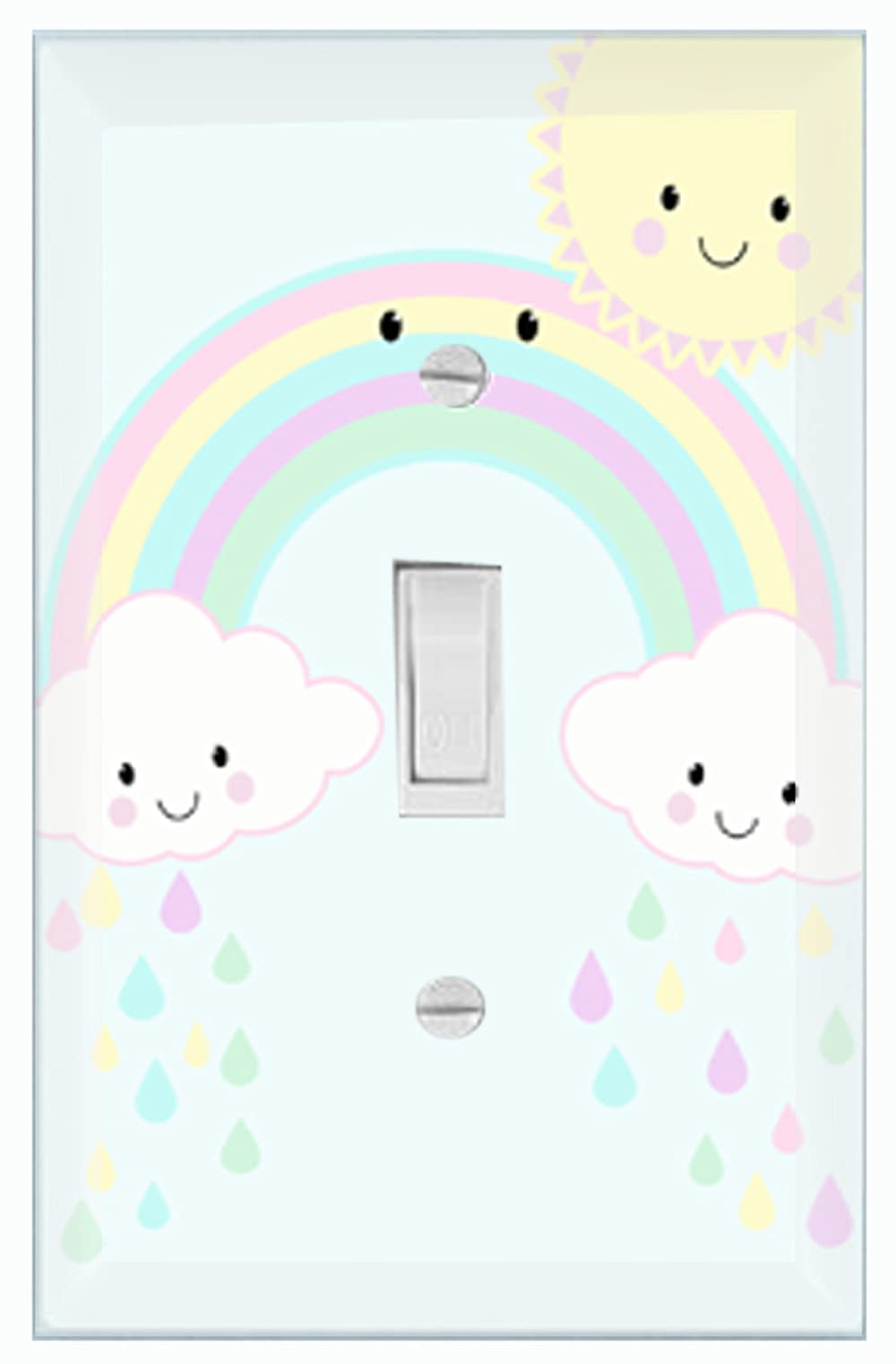 Girls Room Decor Light Switch Cover Plate Kids Room, Decorative Wall Accent for Baby Nursery, Teen Toddler Bedroom Bathroom Playroom (Happy Rainbow)