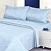 CrystalTowels Microfiber Bed Sheets Set - 4-Piece Soft Sheet Set, Stripe Pattern w/Sateen Finish, King Size Sheets Deep Pocket Set - Light Blue