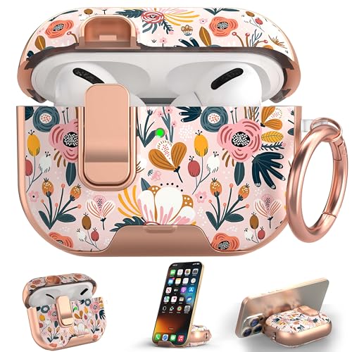 Image of for Apple AirPods Pro 3 Case 2025 with Safety Lock & Foldable Phone Stand | Double Drop Protection,Two-Piece Design, Airpod Pro 3 Case with Keychain & Cleaner Kit, Support Wireless Charging, Floral