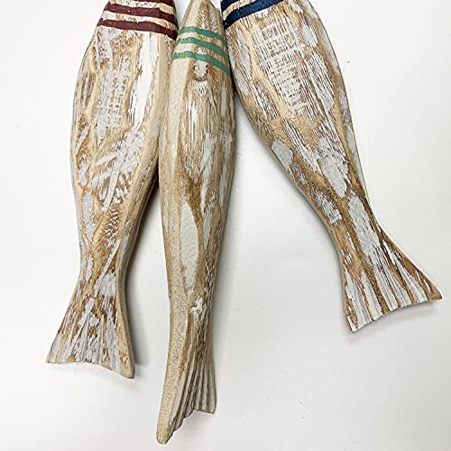 Gaplum Set Of 3 Carved Wooden Fish Wall Hanging Nautical Ornaments Hand Carved Wood Fish Wall Hanging Sculpture Wooden Fish Lake House Decor Indoor Outdoor Decoration #TOP2