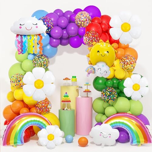 FeteDecor Kit per arco di palloncini arcobaleno – 154 decorazioni arcobaleno per feste di compleanno con palloncini colorati per ragazzi e ragazze