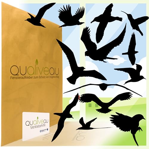 Qualiveau® 12-30cm Große Fensterbilder Aufkleber zum Schutz vor Vogelschlag, Komplettset mit Verklebehilfe, Schwarz
