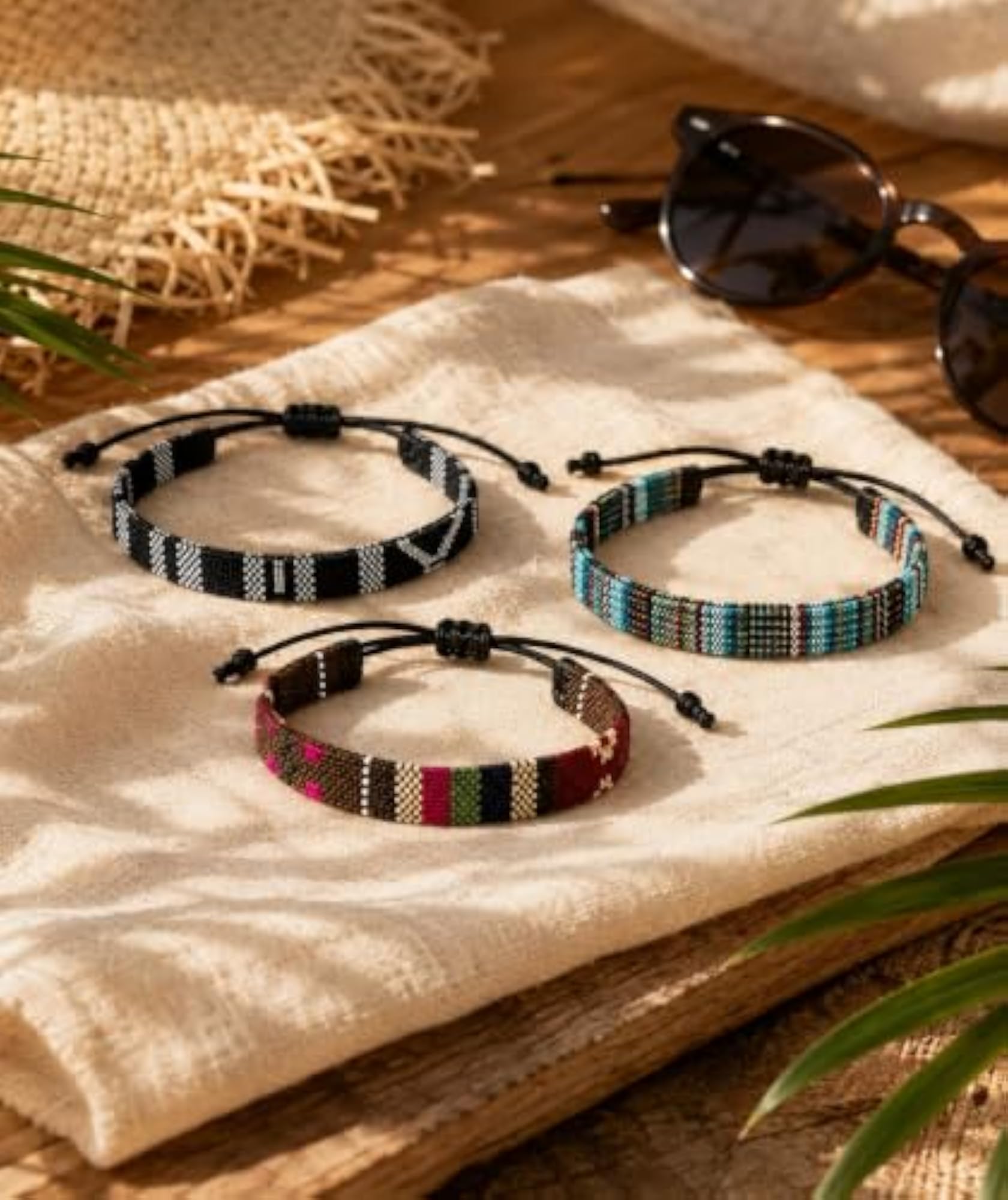 3pc Adjustable Multicolour Boho Seed Bead Bracelets Set