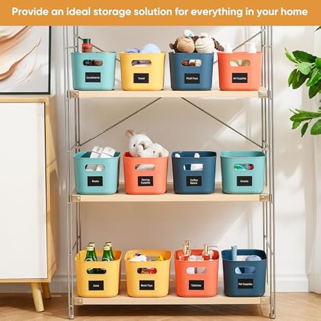 Plastic Storage Bins with Lid, Stackable Storage Containers for Organizing, Decorative Storage Baskets for Shelves Living Room Playroom Classroom Office (Small (4 PCS))