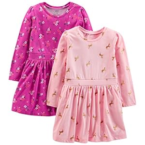 Simple Joys by Carter’s Toddlers and Baby Girls’ Long-Sleeve Dress Set, Pack of 2