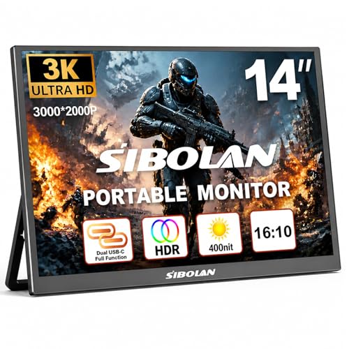 Image of Portable Monitor 13.9 inch 3K QHD 3072x1920 350 Nits 72% sRGB USB-C HDMI Travel Monitor for Laptop PC PS4, Screen Extender with Kickstand, VESA Mountable