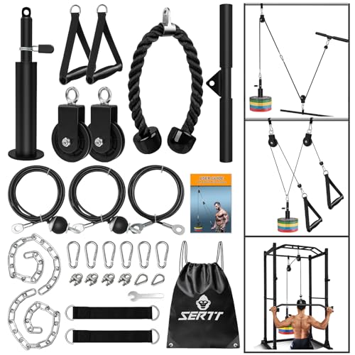 SERTT Weight Cable Pulley System Gym, Upgraded Cable Pulley Attachments for Gym LAT Pull Down, Biceps Curl, Tricep, Arm Workouts – Weight Pulley System Home Gym Add On Equipment