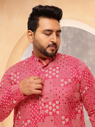Image of SOJANYA Plus (Since 1958) Men's Cotton Blend Sanganeri Printed Long Kurta