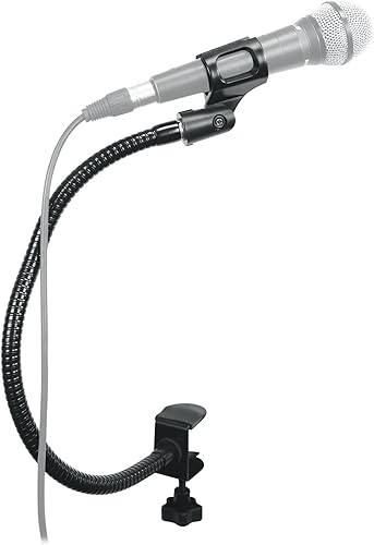 Rockville GN20 - Soporte de micrófono de cuello de cisne de 20 pulgadas, abrazadera de goma con clip de micrófono, ajustable, construcción de acero